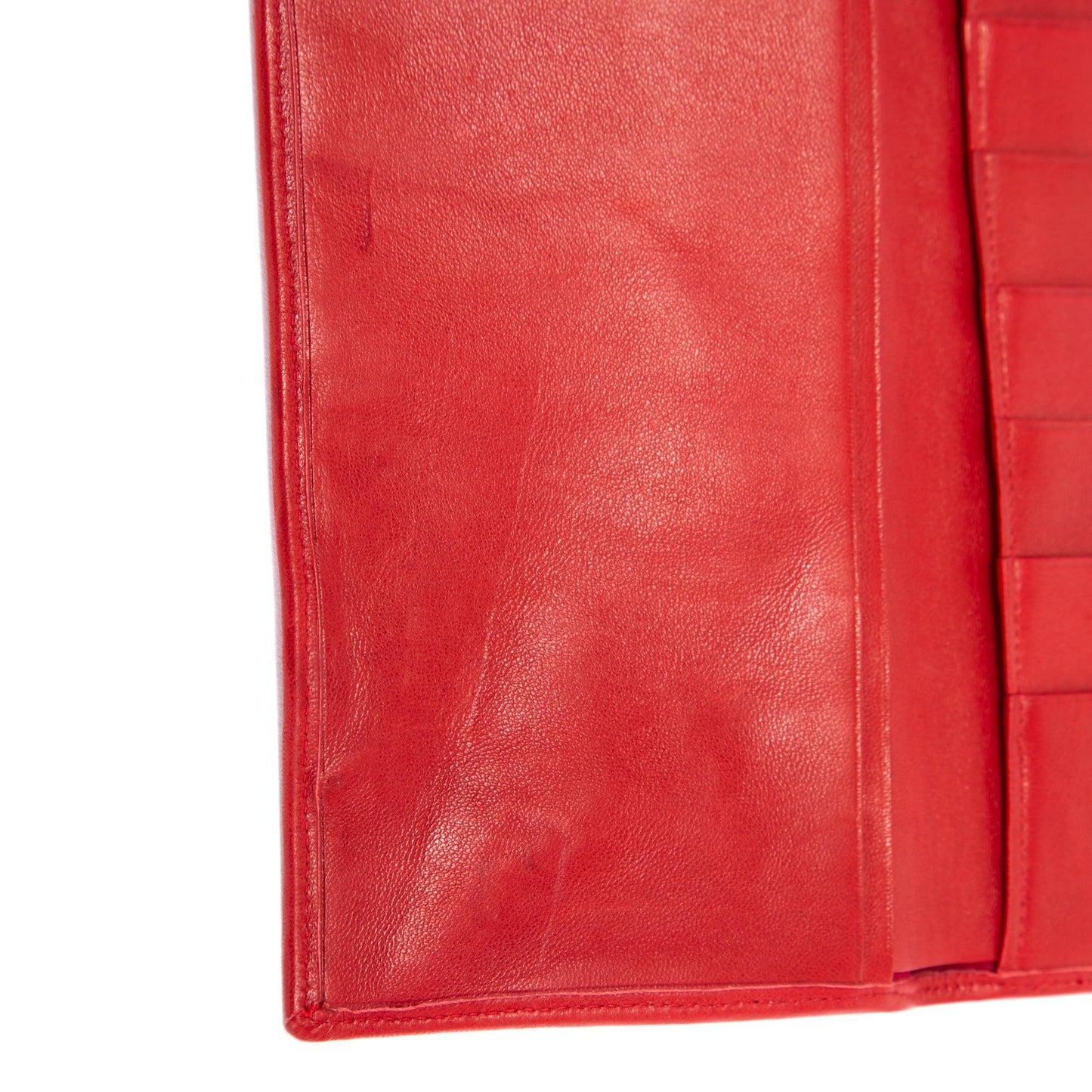 Chanel Red Leather Diamond Stitch Bifold Yen Wallet