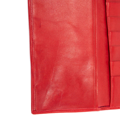 Chanel Red Leather Diamond Stitch Bifold Yen Wallet