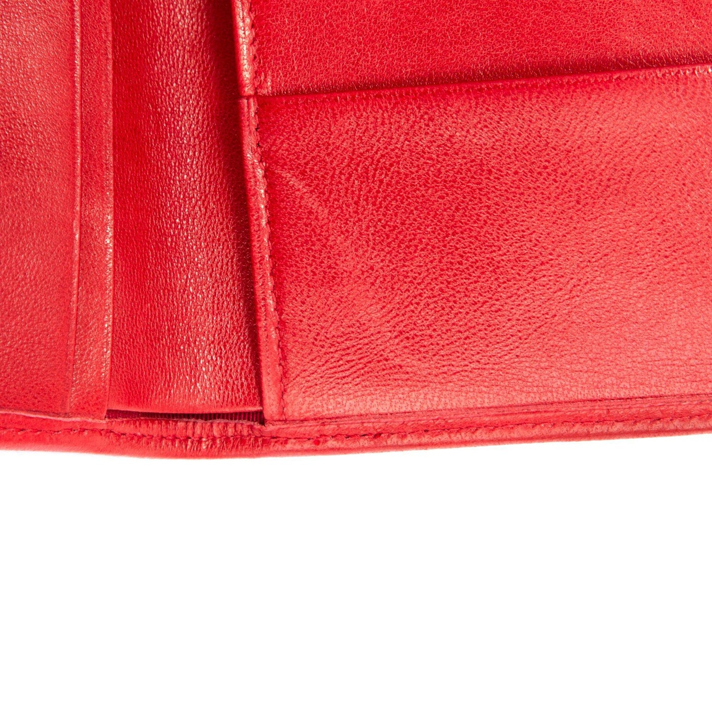 Chanel Red Leather Diamond Stitch Bifold Yen Wallet