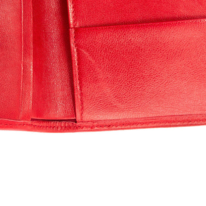 Chanel Red Leather Diamond Stitch Bifold Yen Wallet