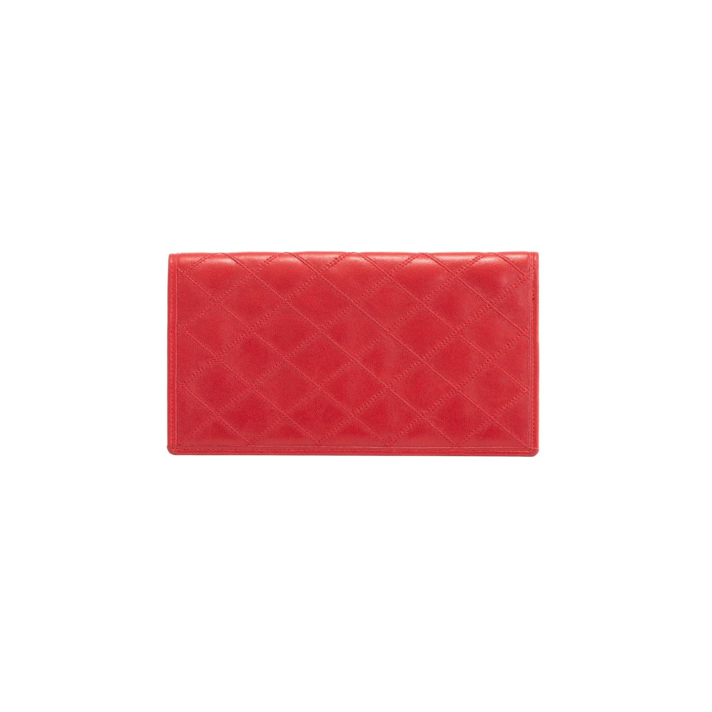 Chanel Red Leather Diamond Stitch Bifold Yen Wallet