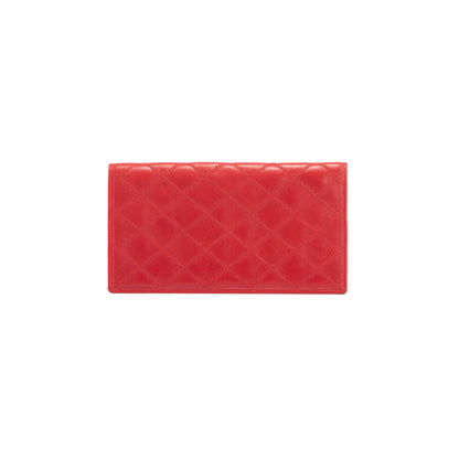 Chanel Red Leather Diamond Stitch Bifold Yen Wallet