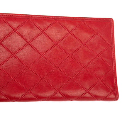 Chanel Red Leather Diamond Stitch Bifold Yen Wallet