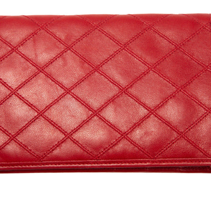 Chanel Red Leather Diamond Stitch Bifold Yen Wallet