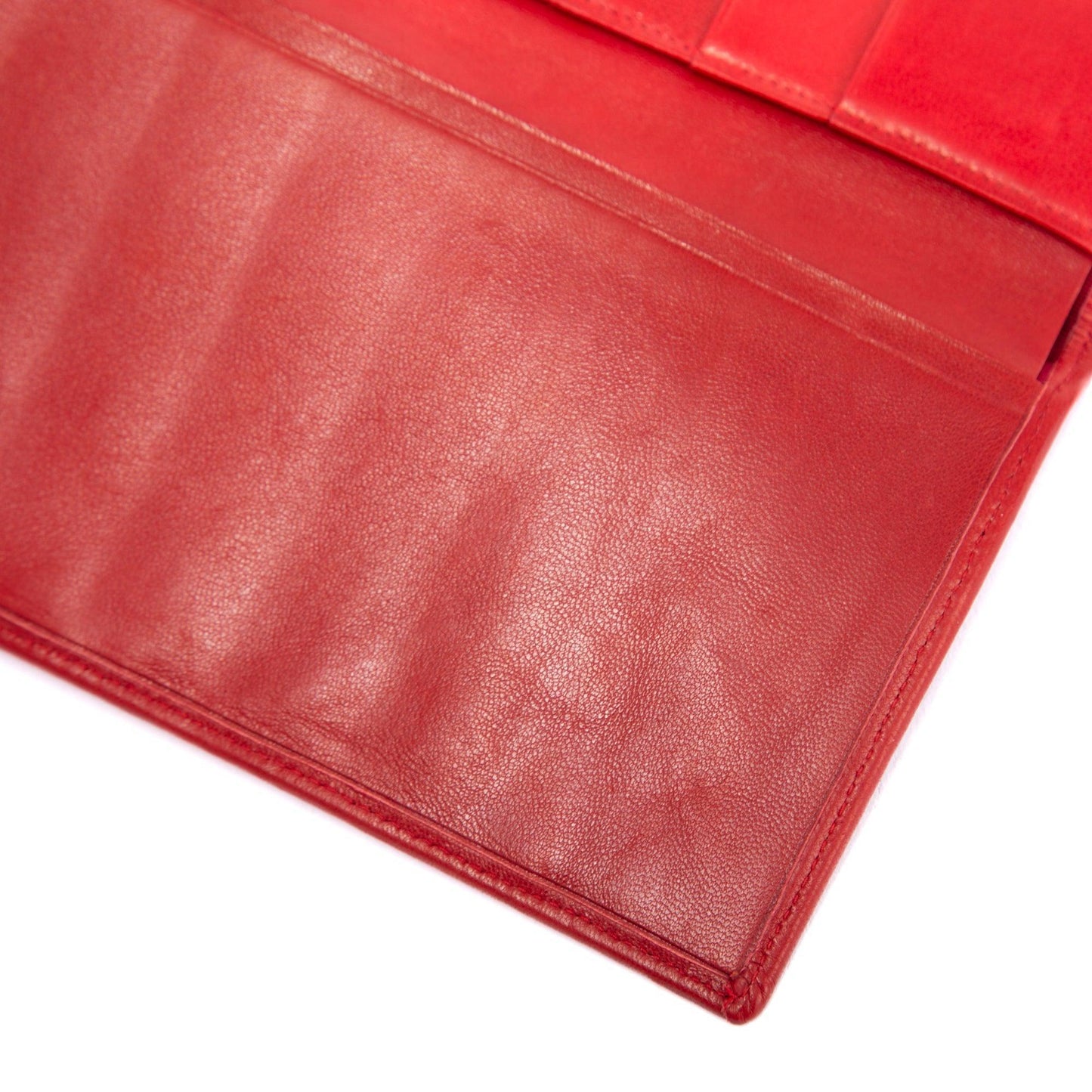 Chanel Red Leather Diamond Stitch Bifold Yen Wallet