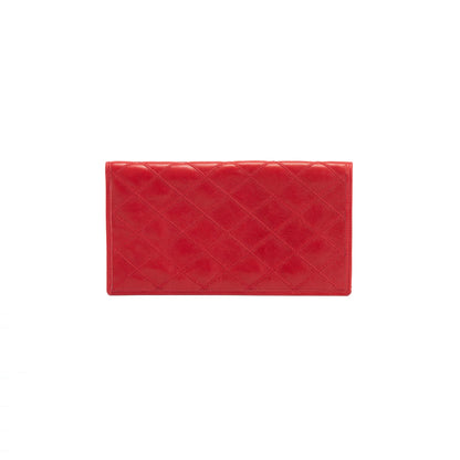 Chanel Red Leather Diamond Stitch Bifold Yen Wallet