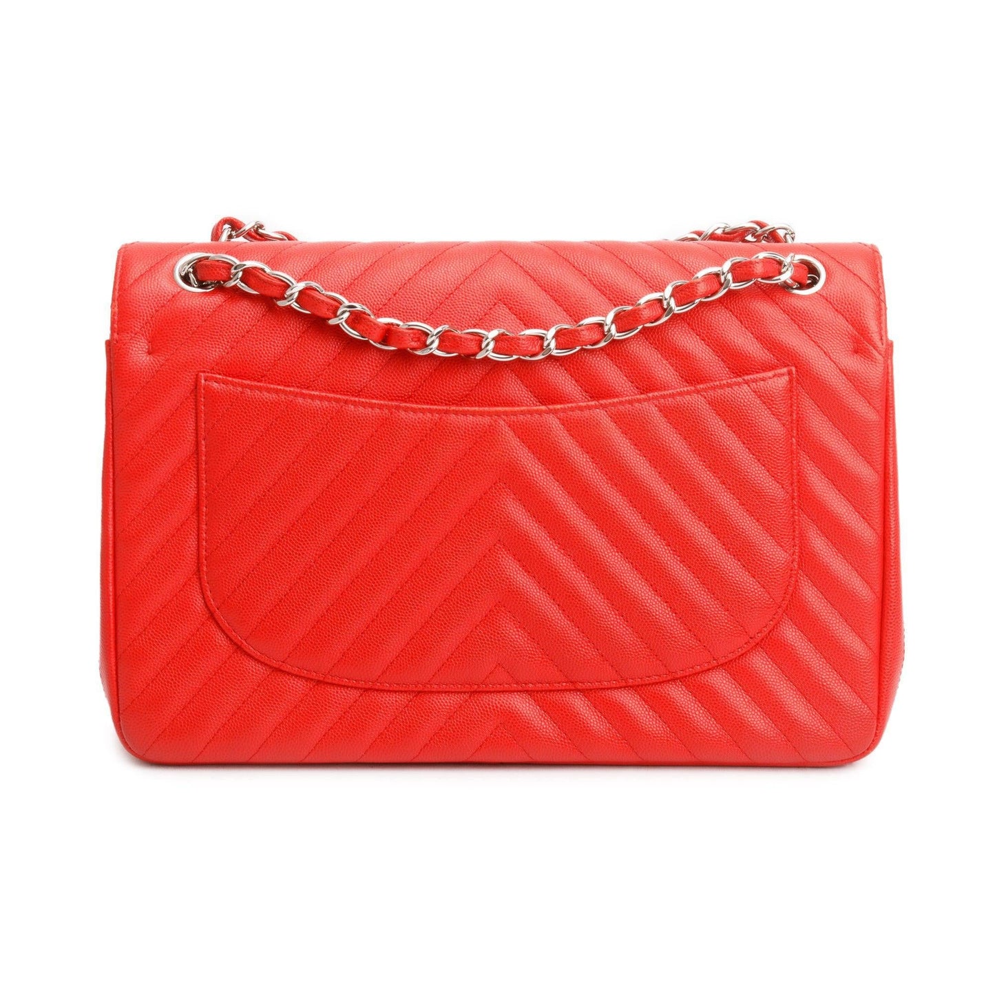 Chanel Red Quilted Caviar Leather Chevron Jumbo Double Flap Bag