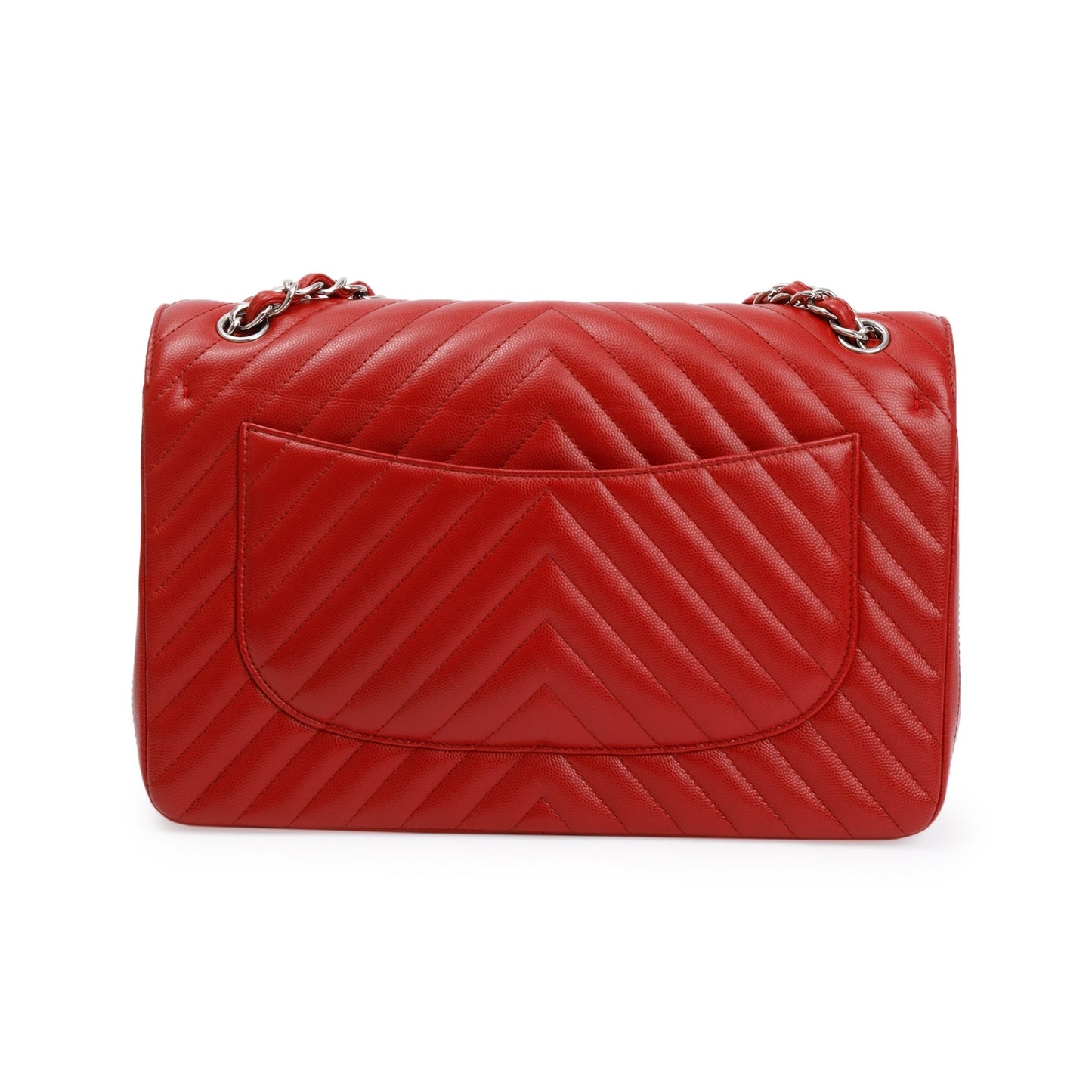 Chanel Red Quilted Caviar Leather Chevron Jumbo Double Flap Bag