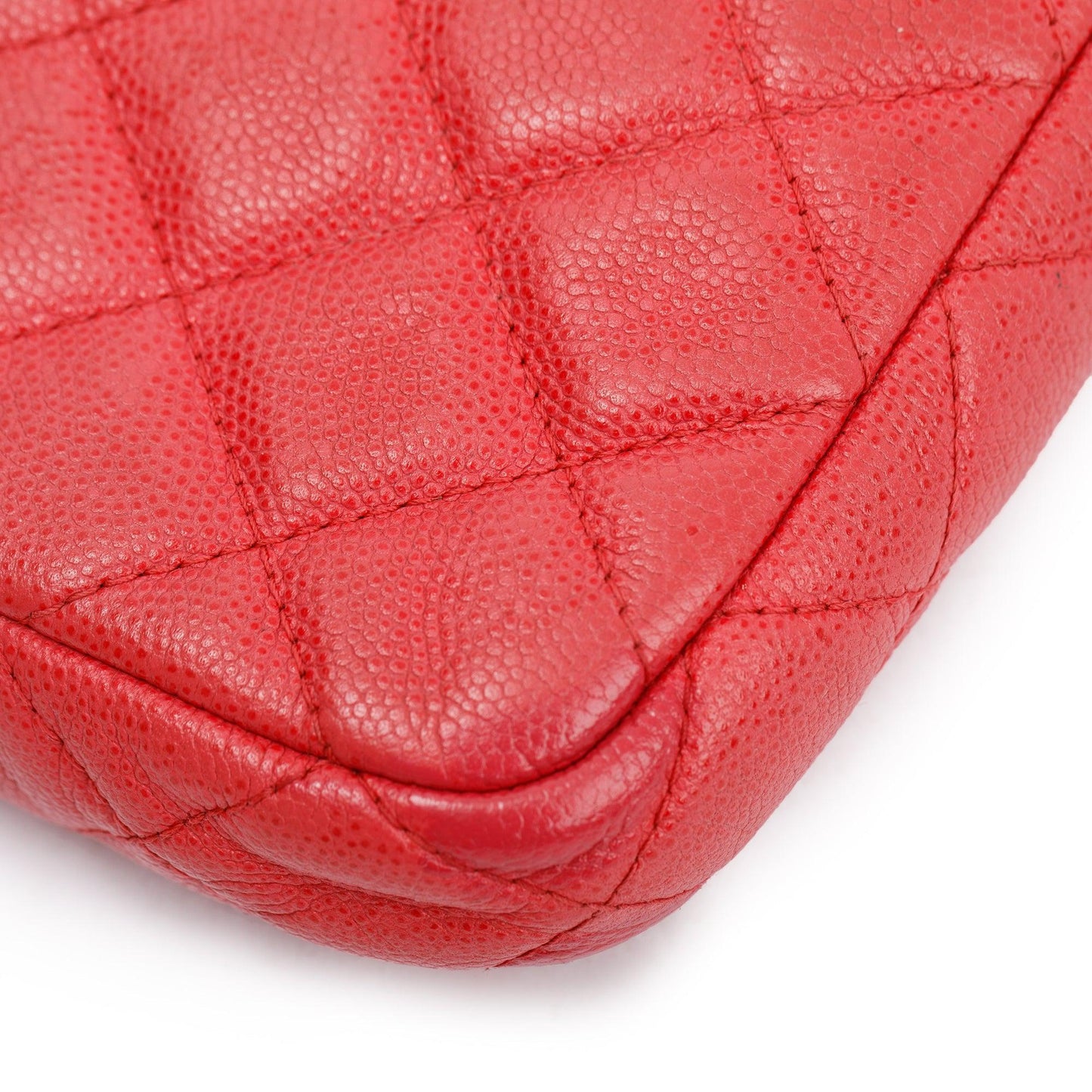 Chanel Red Quilted Caviar Leather Classic Double Zip Wallet on Chain