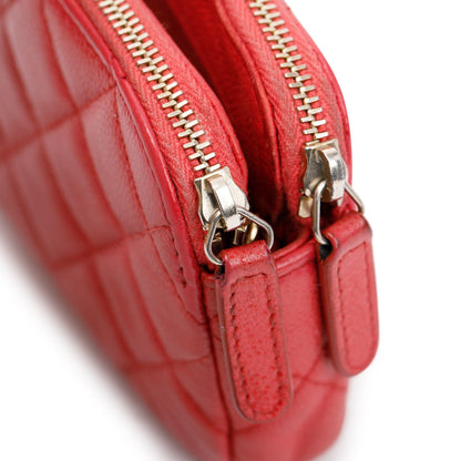 Chanel Red Quilted Caviar Leather Classic Double Zip Wallet on Chain