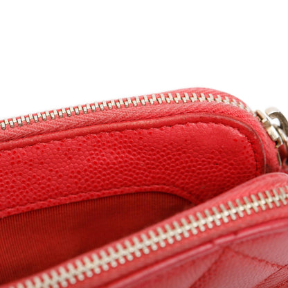 Chanel Red Quilted Caviar Leather Classic Double Zip Wallet on Chain