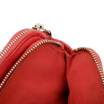 Chanel Red Quilted Caviar Leather Classic Double Zip Wallet on Chain