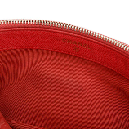Chanel Red Quilted Caviar Leather Classic Double Zip Wallet on Chain