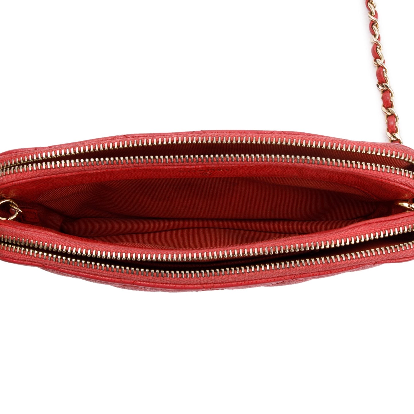 Chanel Red Quilted Caviar Leather Classic Double Zip Wallet on Chain