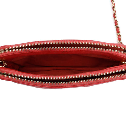 Chanel Red Quilted Caviar Leather Classic Double Zip Wallet on Chain