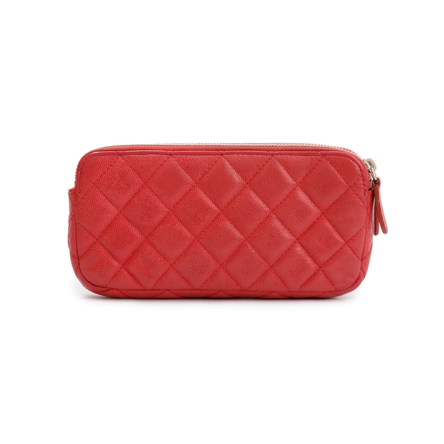 Chanel Red Quilted Caviar Leather Classic Double Zip Wallet on Chain