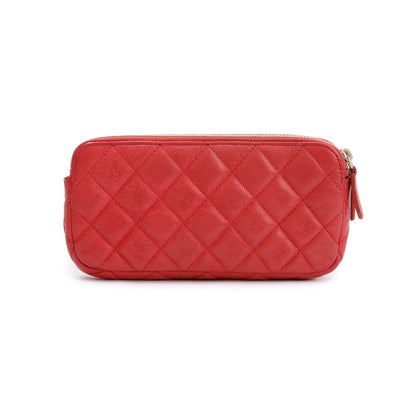 Chanel Red Quilted Caviar Leather Classic Double Zip Wallet on Chain