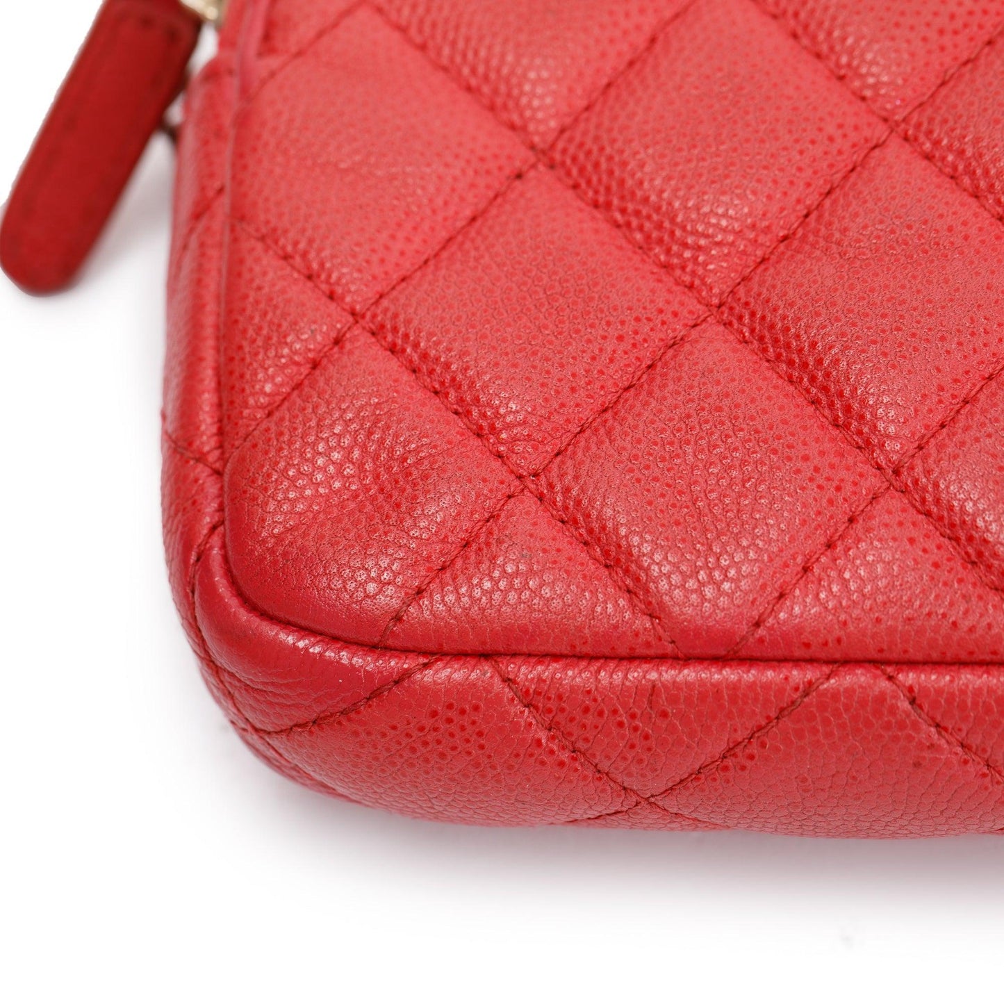 Chanel Red Quilted Caviar Leather Classic Double Zip Wallet on Chain