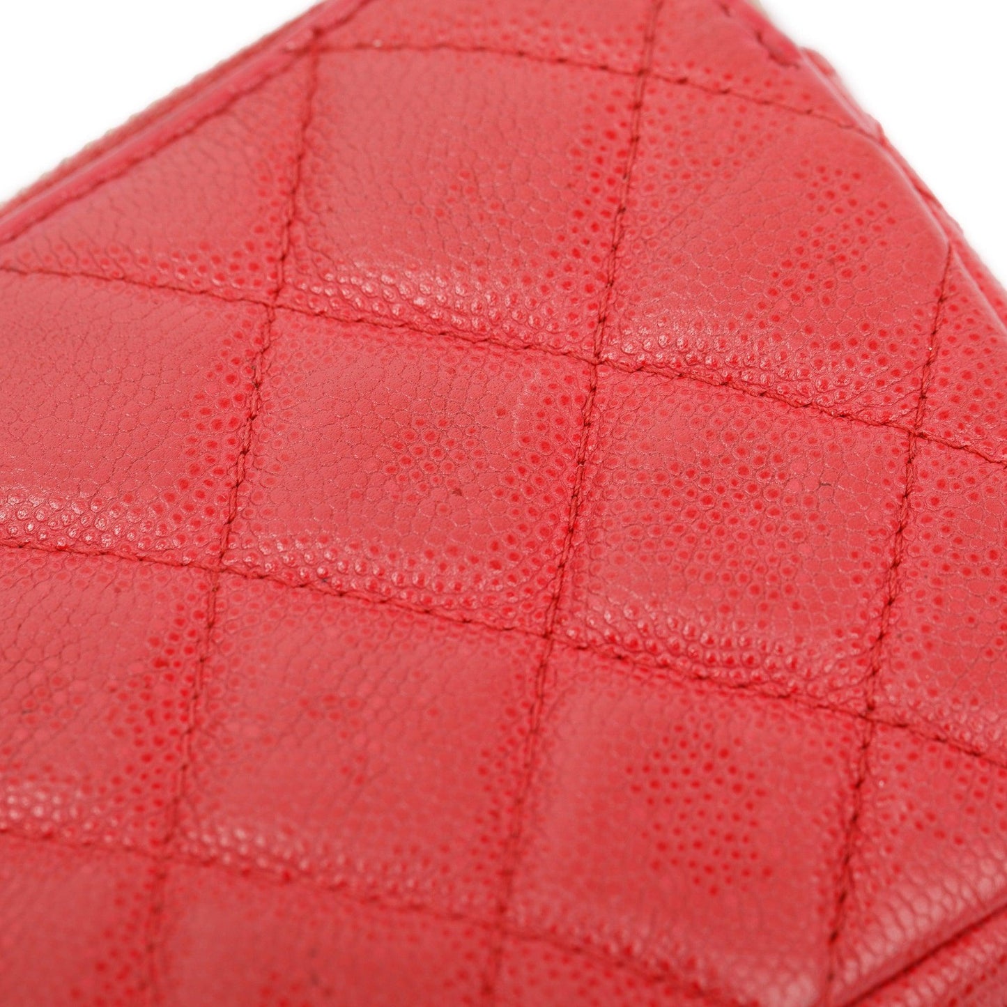 Chanel Red Quilted Caviar Leather Classic Double Zip Wallet on Chain