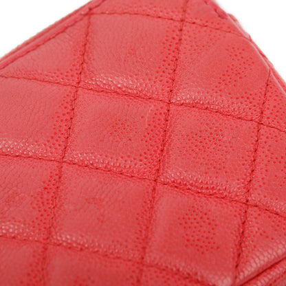 Chanel Red Quilted Caviar Leather Classic Double Zip Wallet on Chain