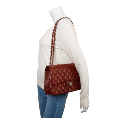 Chanel Red Quilted Caviar Leather Classic Jumbo Double Flap Bag
