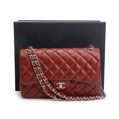 Chanel Red Quilted Caviar Leather Classic Jumbo Double Flap Bag