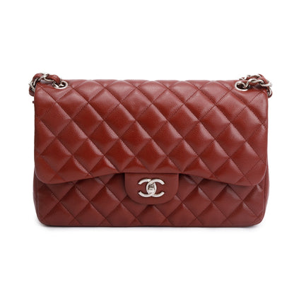 Chanel Red Quilted Caviar Leather Classic Jumbo Double Flap Bag