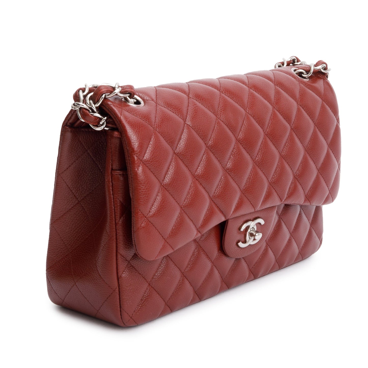 Chanel Red Quilted Caviar Leather Classic Jumbo Double Flap Bag