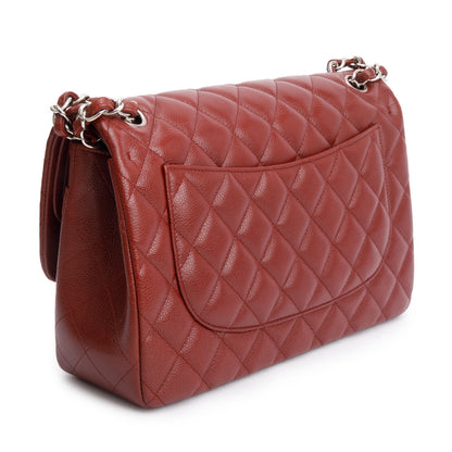 Chanel Red Quilted Caviar Leather Classic Jumbo Double Flap Bag
