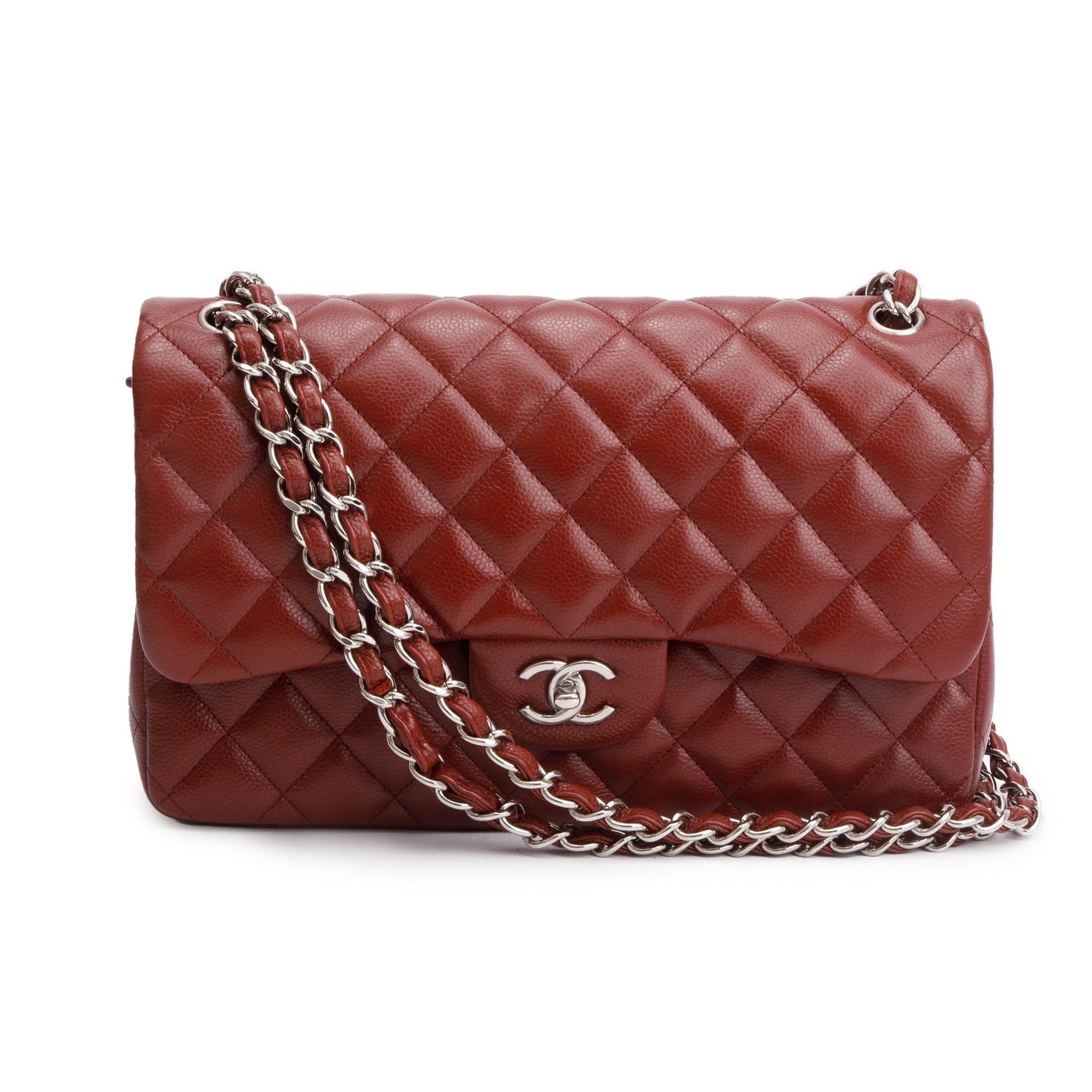 Chanel Red Quilted Caviar Leather Classic Jumbo Double Flap Bag