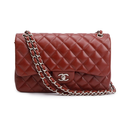 Chanel Red Quilted Caviar Leather Classic Jumbo Double Flap Bag