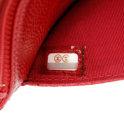 Chanel Red Quilted Caviar Leather Classic Wallet on Chain