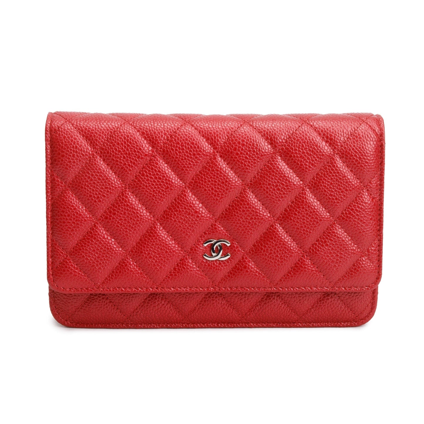Chanel Red Quilted Caviar Leather Classic Wallet on Chain