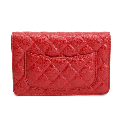 Chanel Red Quilted Caviar Leather Classic Wallet on Chain