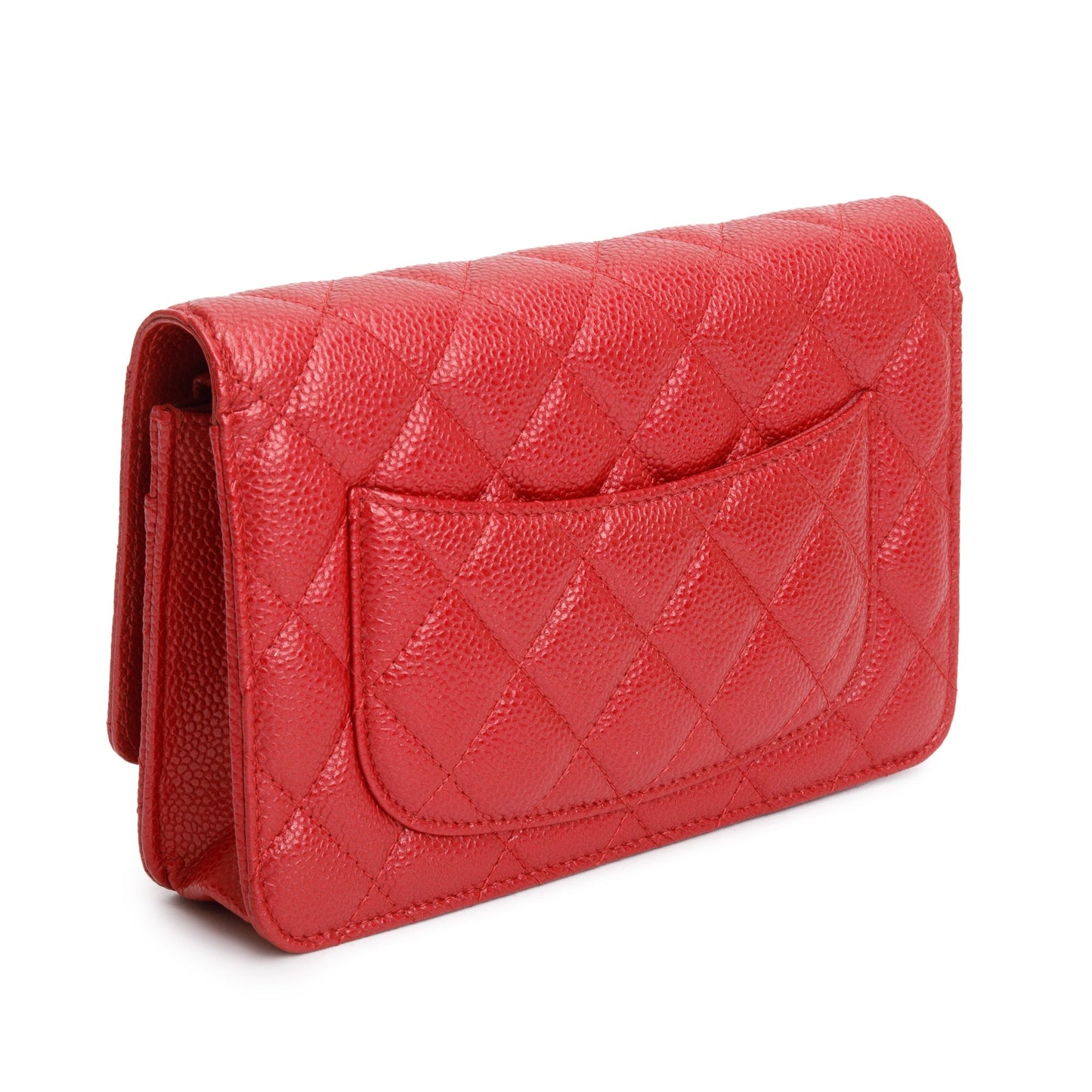 Chanel Red Quilted Caviar Leather Classic Wallet on Chain