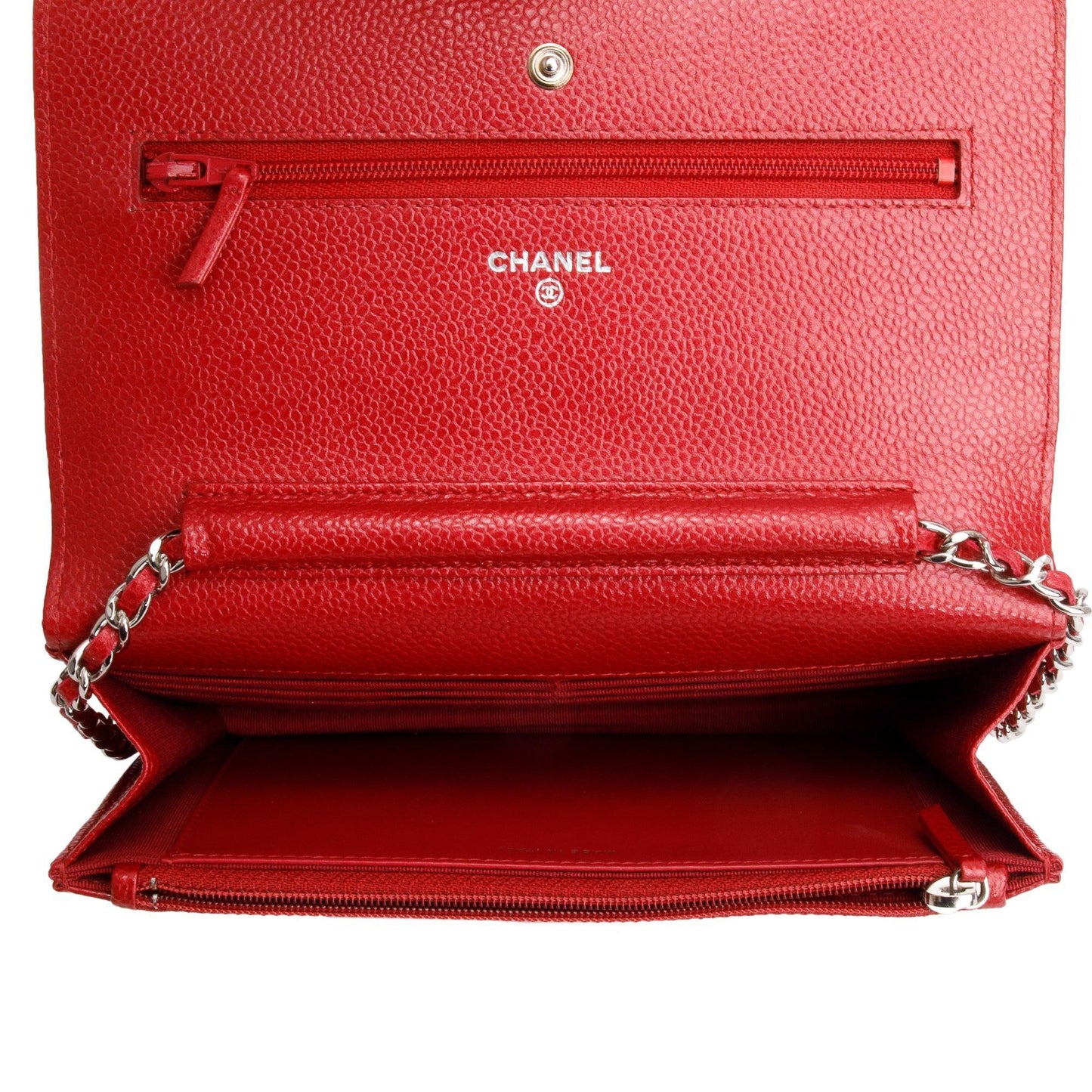 Chanel Red Quilted Caviar Leather Classic Wallet on Chain