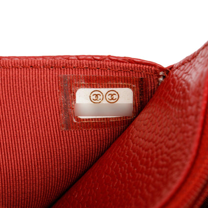 Chanel Red Quilted Caviar Leather Classic Wallet on Chain