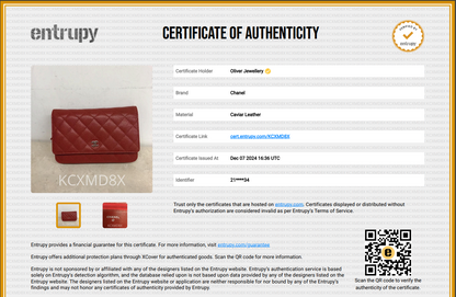 Chanel Red Quilted Caviar Leather Classic Wallet on Chain