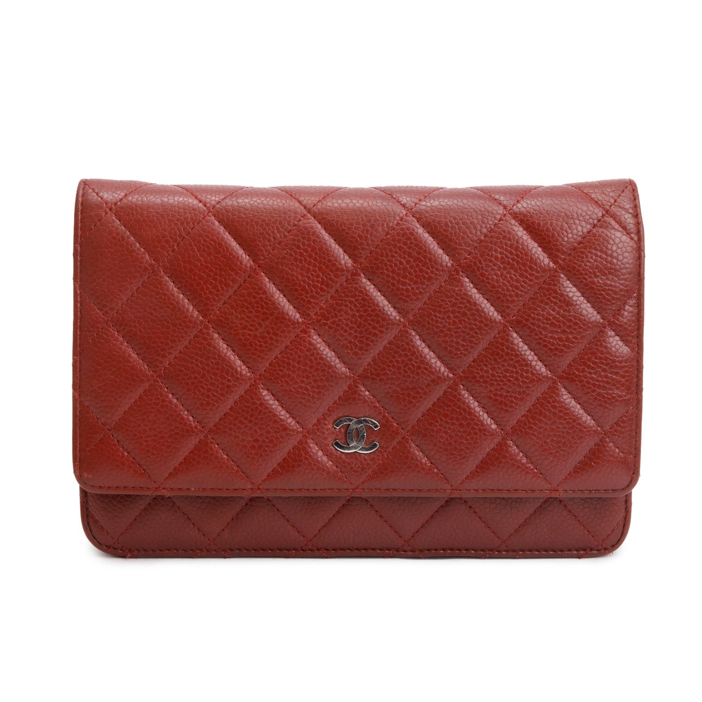 Chanel Red Quilted Caviar Leather Classic Wallet on Chain