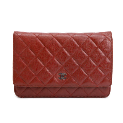 Chanel Red Quilted Caviar Leather Classic Wallet on Chain