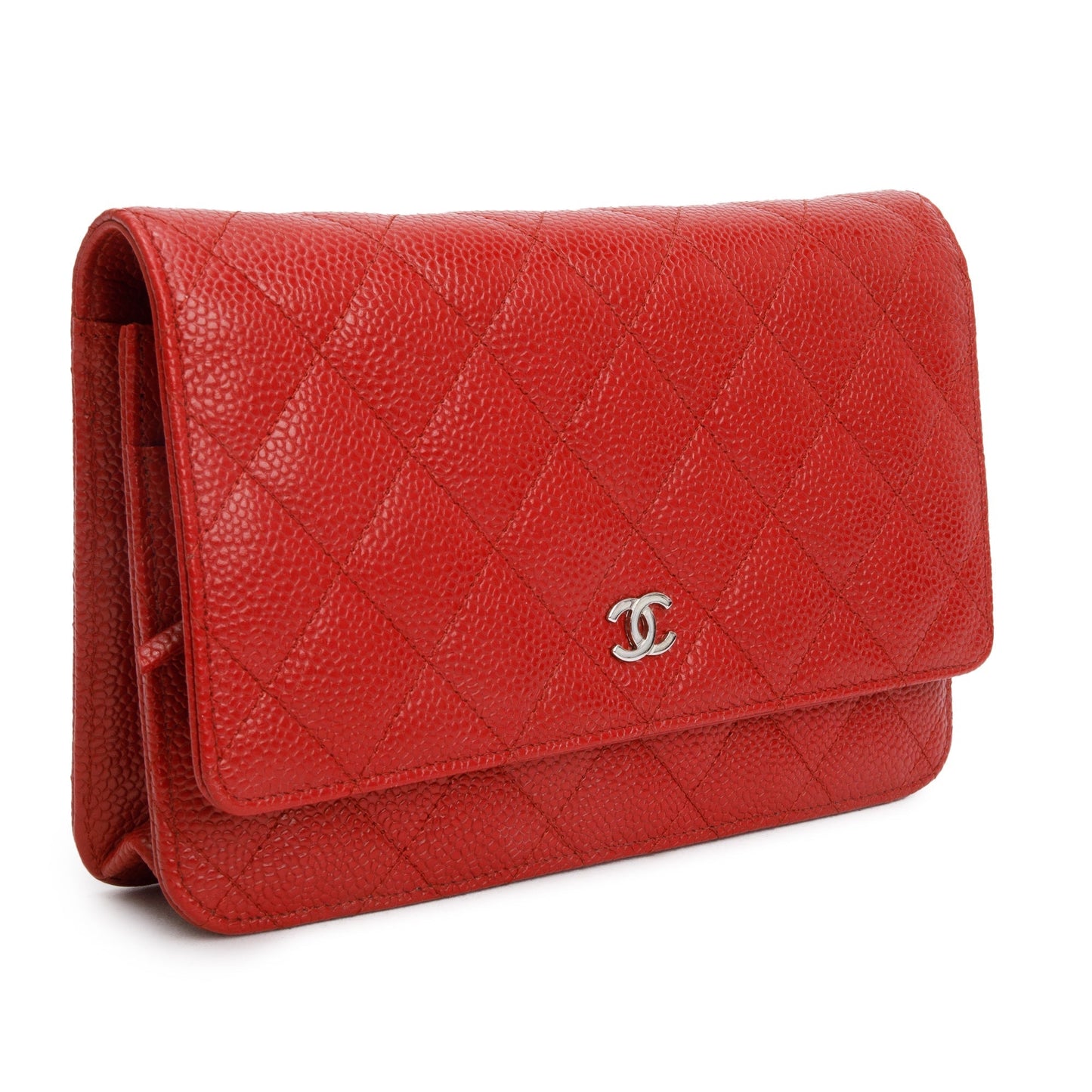 Chanel Red Quilted Caviar Leather Classic Wallet on Chain