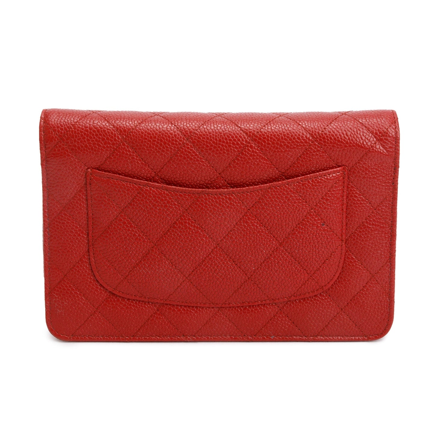 Chanel Red Quilted Caviar Leather Classic Wallet on Chain