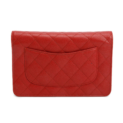 Chanel Red Quilted Caviar Leather Classic Wallet on Chain