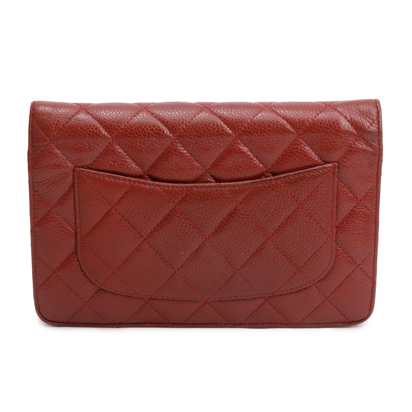 Chanel Red Quilted Caviar Leather Classic Wallet on Chain