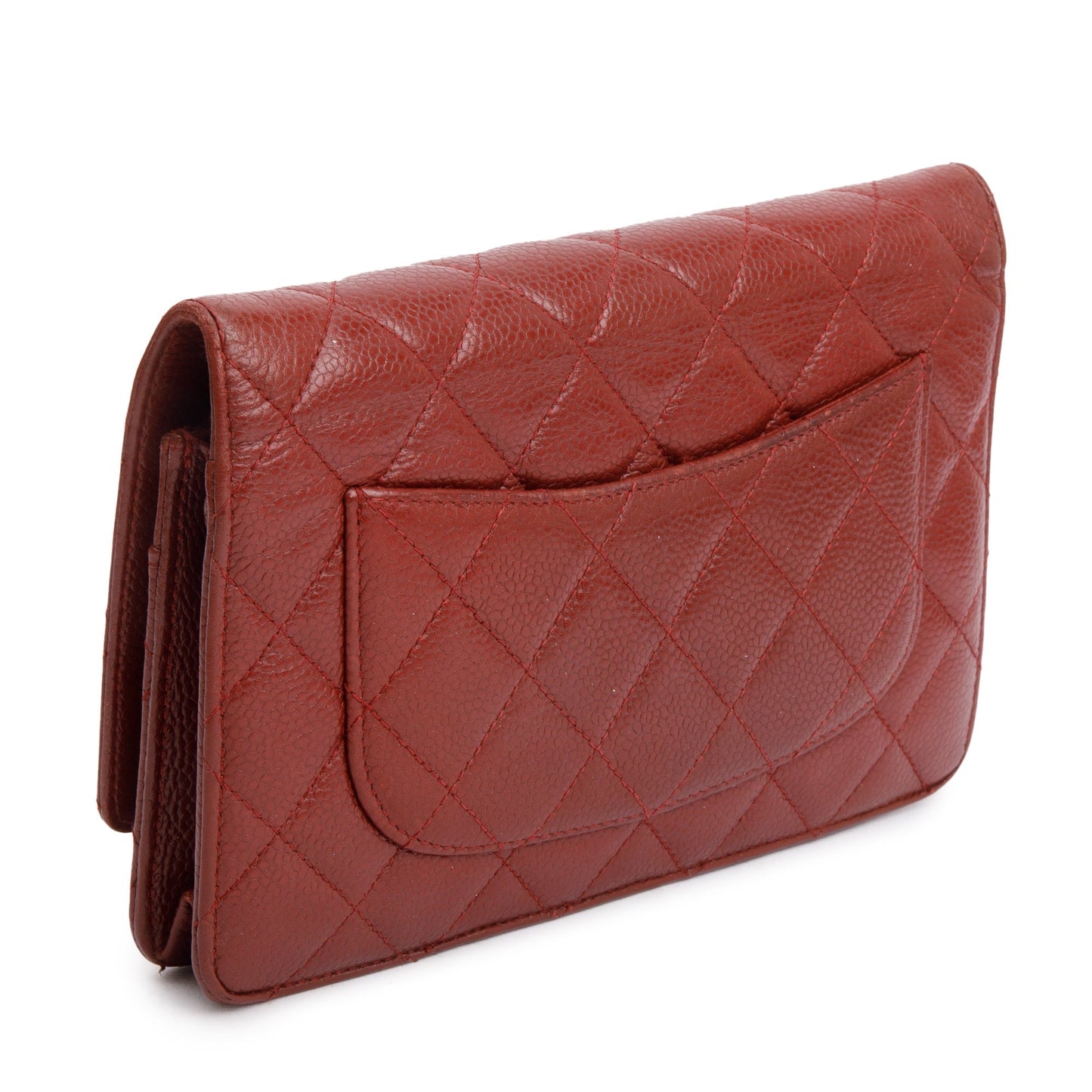 Chanel Red Quilted Caviar Leather Classic Wallet on Chain