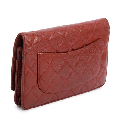 Chanel Red Quilted Caviar Leather Classic Wallet on Chain