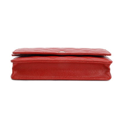 Chanel Red Quilted Caviar Leather Classic Wallet on Chain