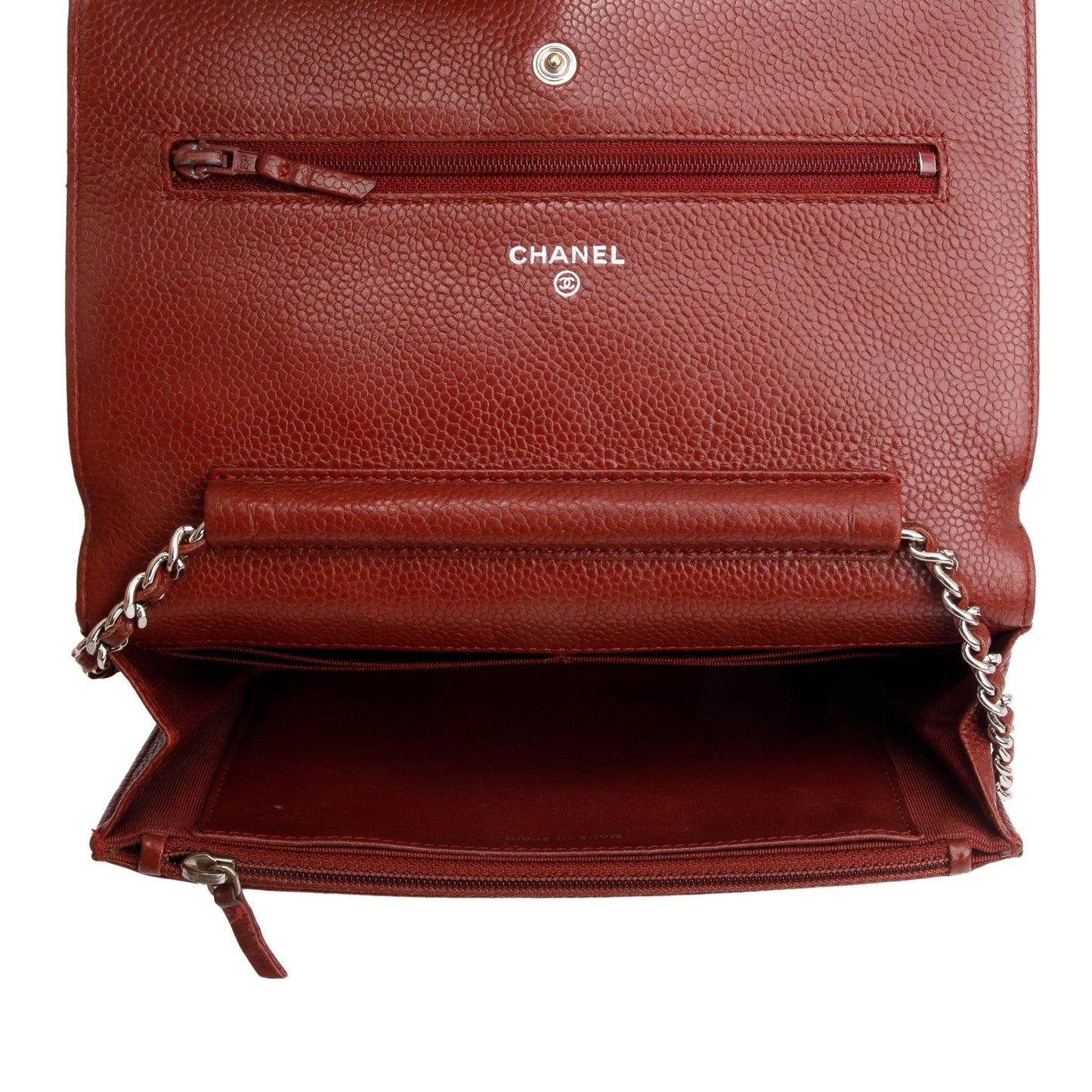 Chanel Red Quilted Caviar Leather Classic Wallet on Chain
