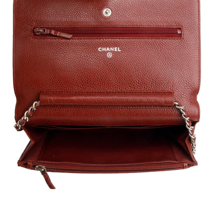 Chanel Red Quilted Caviar Leather Classic Wallet on Chain