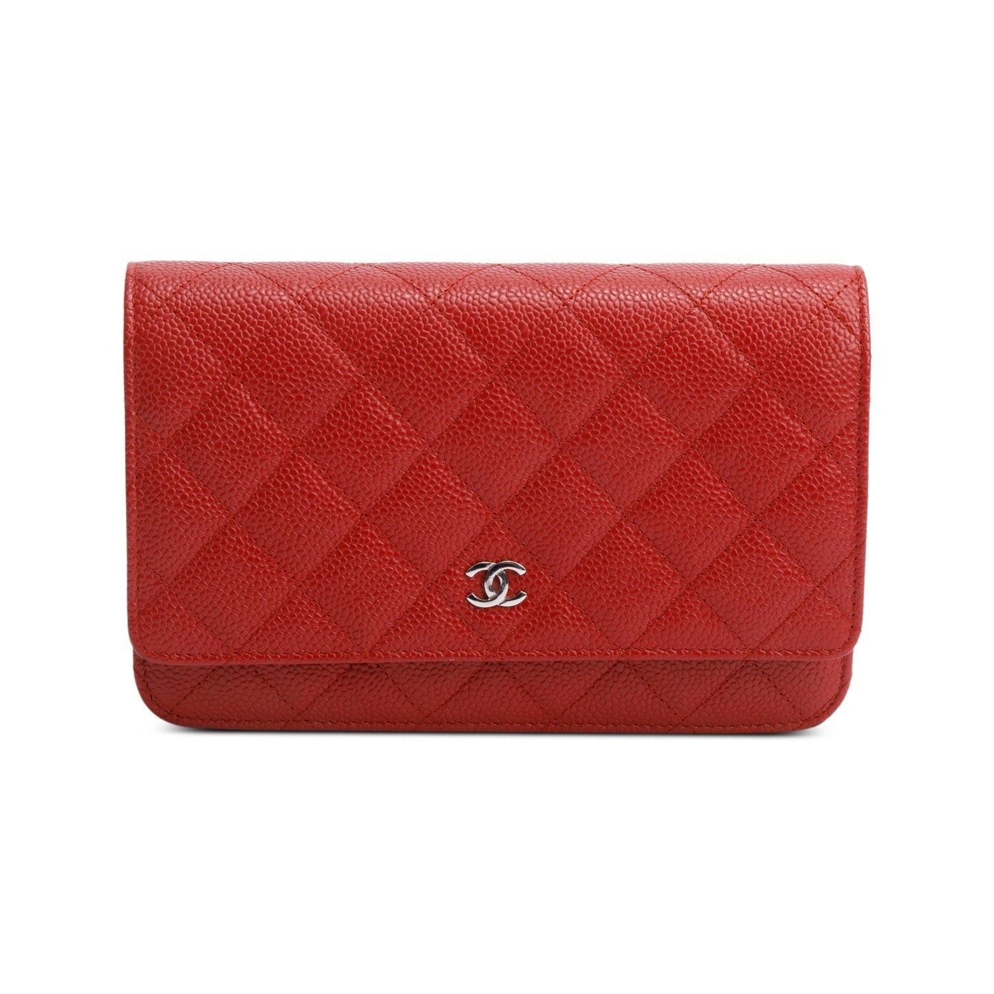 Chanel Red Quilted Caviar Leather Classic Wallet on Chain